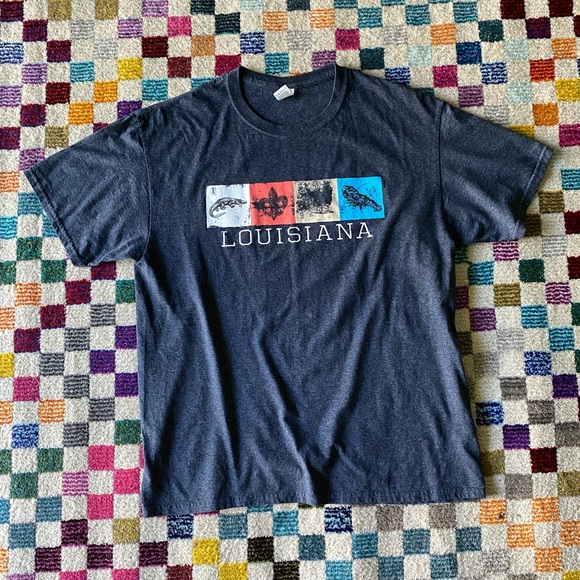 Gildan Louisiana graphic tee souvenir shirt gray large - Picture 5 of 5